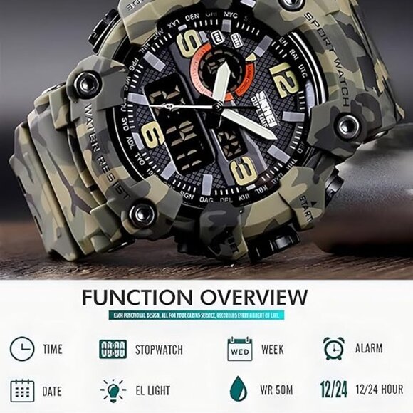Men's Large Face Outdoor Sports Watches Military S-Shock Watch Waterproof- - Picture 4 of 5